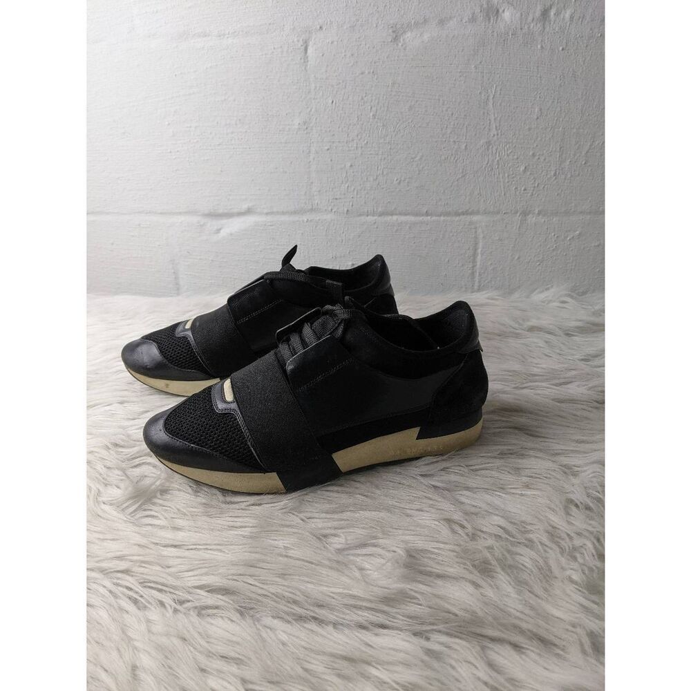 Balenciaga Black Leather and Mesh Race Runner Sneakers Size 39 - Picture 2 of 9